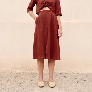 First Rite pleated linen blend skirt in Rust